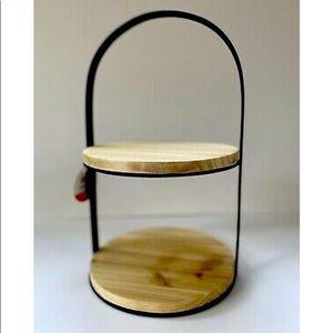 Metal and wood two tiered shelf